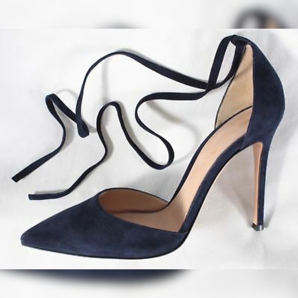 Gianvito Rossi Blue Suede Dorsay Ankle Strap Heels - Picture 9 of 13